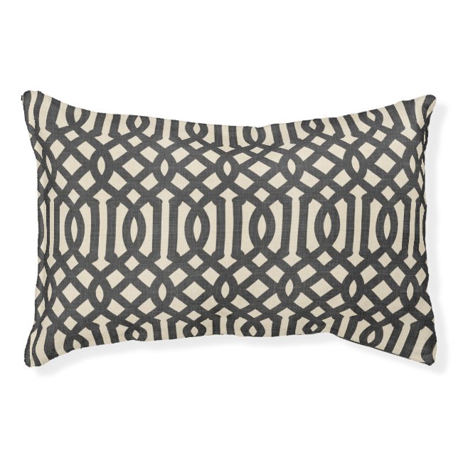 Rustic Linen Beige and Charcoal Gray Trellis Pet Bed (Front)