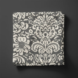 Rustic Linen Beige and Gray Floral Damask Fabric