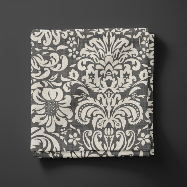 Rustic Linen Beige and Gray Floral Damask Fabric (Creator Uploaded)
