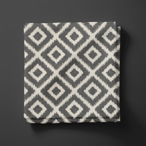 Rustic Linen Beige and Gray Ikat Diamonds Fabric