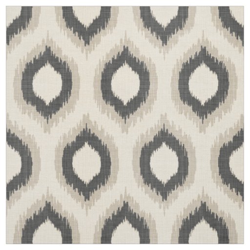 Rustic Linen Beige and Gray Ikat Print Fabric | Zazzle