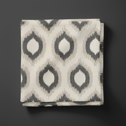 Rustic Linen Beige and Gray Ikat Print Fabric