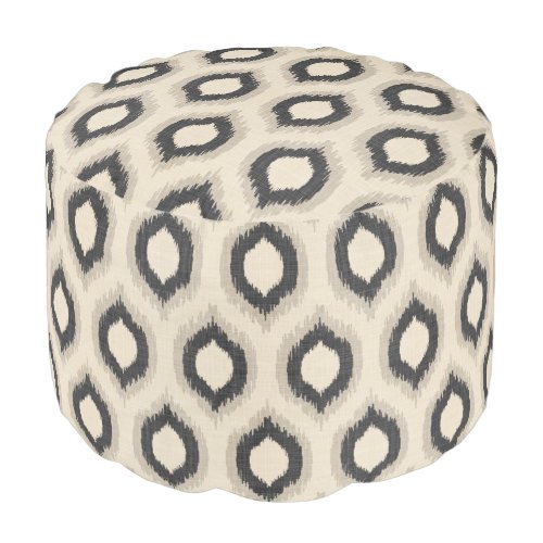 Rustic Linen Beige and Gray Ikat Print Pouf