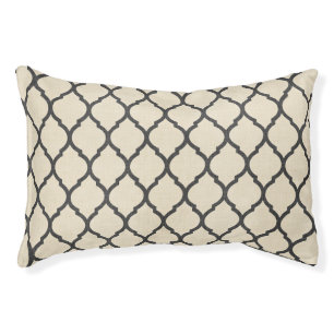Rustic Linen Beige and Gray Moroccan Quatrefoil Pet Bed