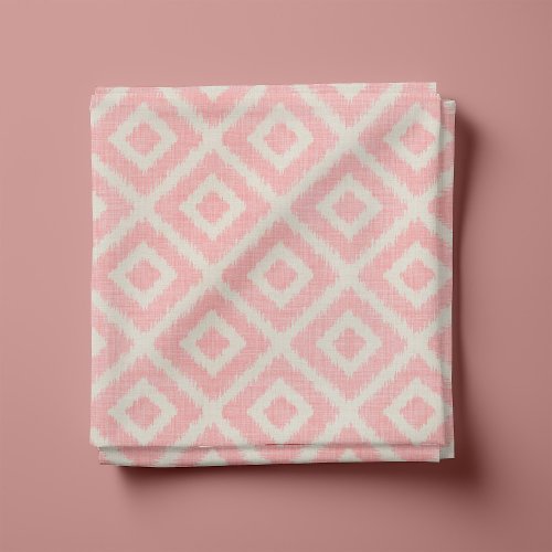 Rustic Linen Beige and Pink Ikat Diamonds Fabric