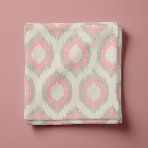 Rustic Linen Beige and Pink Ikat Print Fabric