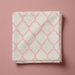 Rustic Linen Beige and Pink Moroccan Quatrefoil Fabric
