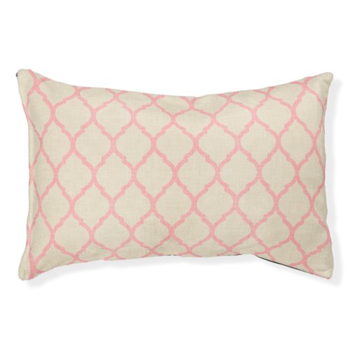 Rustic Linen Beige and Pink Moroccan Quatrefoil Pet Bed