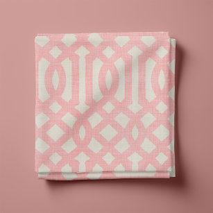 Rustic Linen Beige and Pink Trellis Fabric