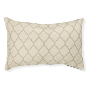 Rustic Linen Beige and Taupe Moroccan Quatrefoil Pet Bed