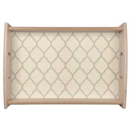 Rustic Linen Beige and Taupe Moroccan Quatrefoil Serving Tray