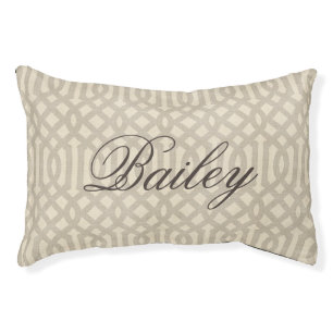 Rustic Linen Beige and Taupe Trellis Monogram Pet Bed