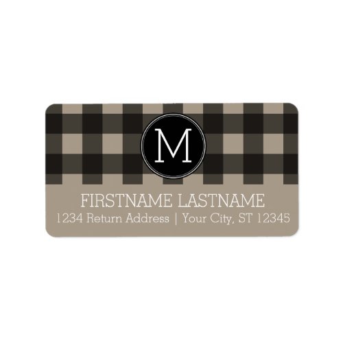 Rustic Linen Black Buffalo Plaid gingham Monogram Label