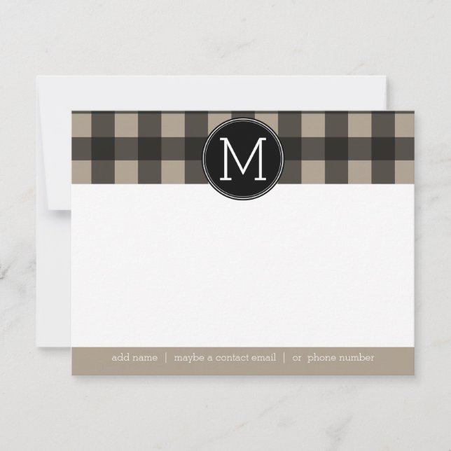 Rustic Linen Black Buffalo Plaid gingham Thank you Card (Front)
