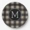 Rustic Linen Black Buffalo Plaid Pattern Monogram