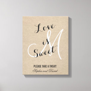 Rustic Linen Canvas Wedding Monogram LOVE is SWEET Print