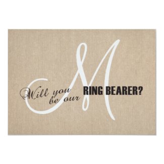 Rustic Linen Canvas Wedding Monogram Ring Bearer