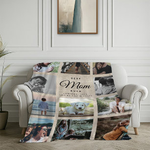 Rustic Linen Chic Best Mom Ever Cute Photo Collage Fleece Blanket