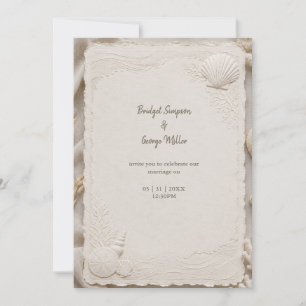 Rustic Linen Coastal Wedding Seashells Invitation