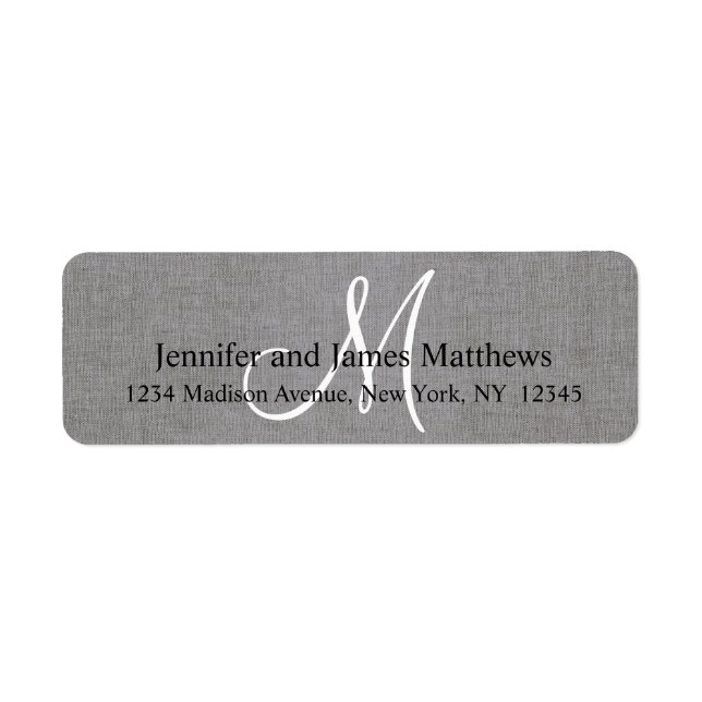 Rustic Linen Gray Monogram for Weddings Label (Front)