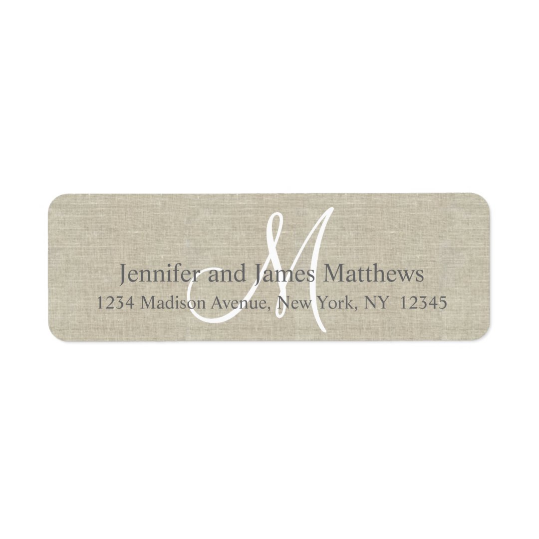 Rustic Linen, Grey Monogram for Weddings Label | Zazzle