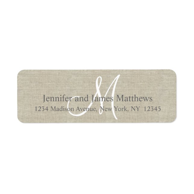 Rustic Linen, Grey Monogram for Weddings Label (Front)