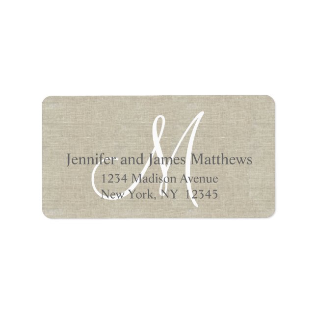 Rustic Linen, Grey Monogram for Weddings Label (Front)