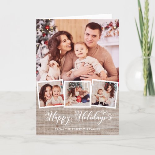 Rustic Linen  Happy Holidays Script 4_Photo  Holiday Card