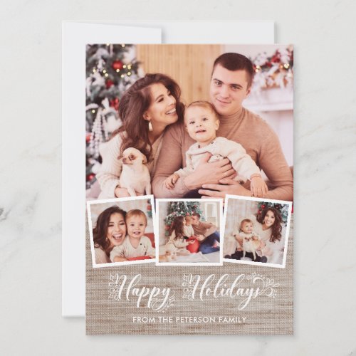 Rustic Linen  Happy Holidays Script 4_Photo  Holiday Card