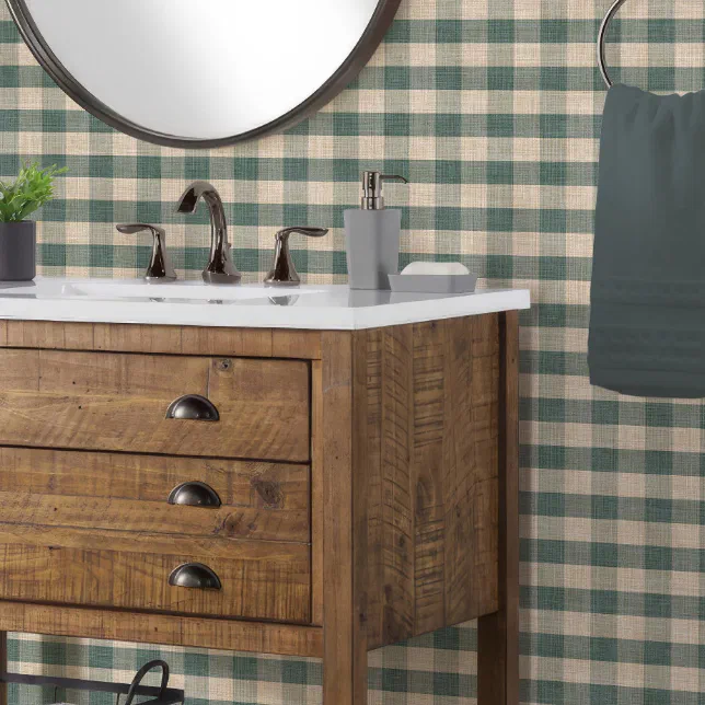 Rustic Linen Look Buffalo Check Plaid Blue n Tan Wallpaper | Zazzle