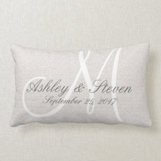 Rustic Linen Look with White Monogram Lumbar Pillow