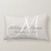 Rustic Linen Look with White Monogram Lumbar Pillow