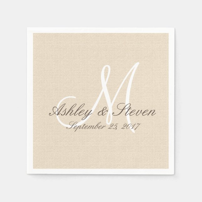 Rustic Linen Look with White Monogram Napkins (Front)