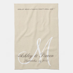 Rustic Linen Look with White Monogram Towel