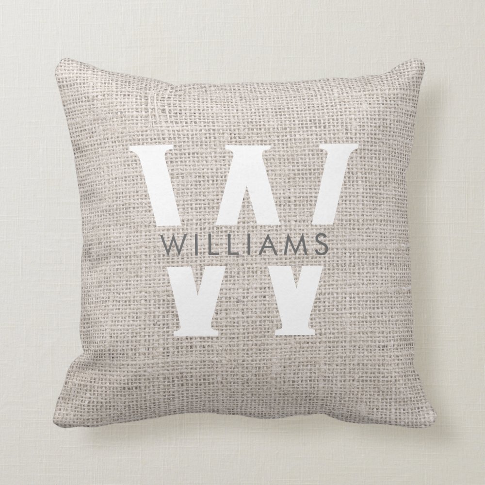 Rustic Linen Modern Family Monogram Simple Trendy dad Pillow