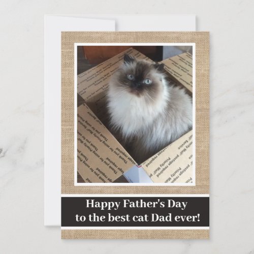 Rustic Linen Photo Card Happy Fathers Day From Cat