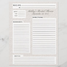 Rustic Linen Recipe Insert for Bridal Showers