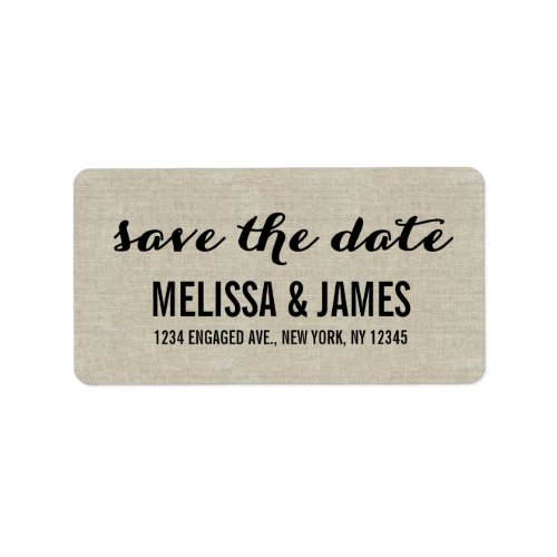 Rustic Linen Script Save the Date Label