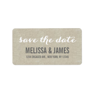 Rustic Linen Script Save the Date Label