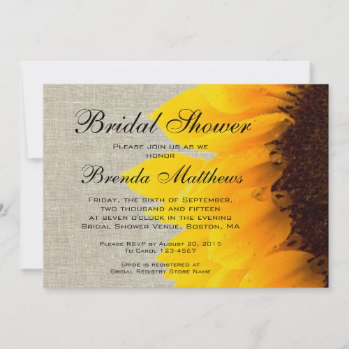 Burlap Linen Sunflower Bridal Shower Invitation