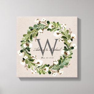 Rustic Linen Wreath Monogram Wedding Keepske Canvas Print