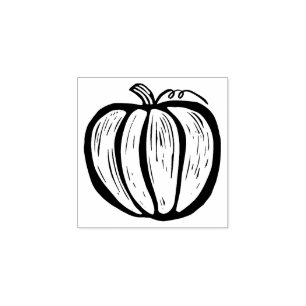 Rustic Lino-cut Pumpkin Fall Halloween Rubber Stamp