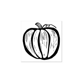 Rustic Lino-cut Pumpkin Fall Halloween Rubber Stamp
