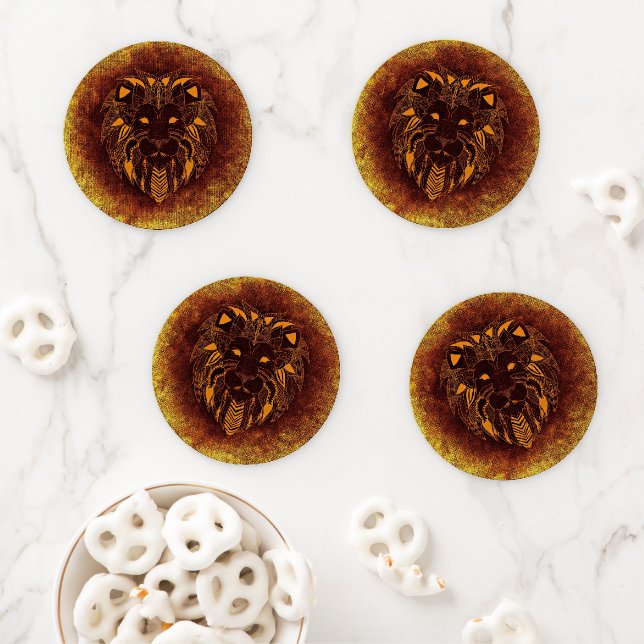 Rustic Lion Head Coaster Set (In Situ)