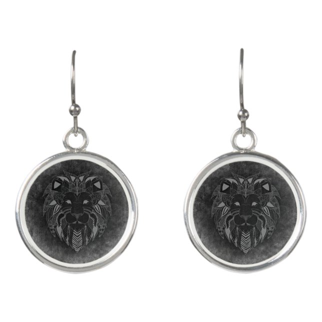 Rustic Lion Head  Earrings (Front)