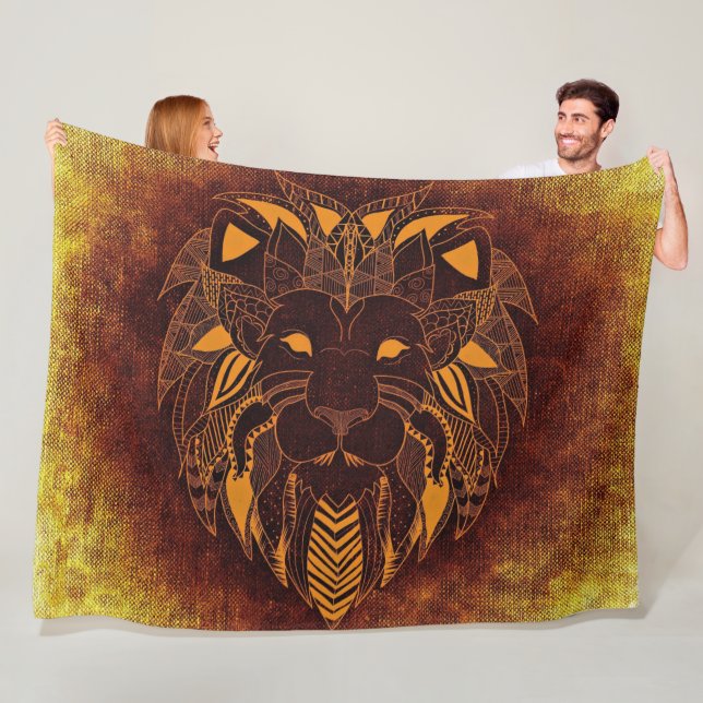 Rustic Lion Head Fleece Blanket (In Situ)
