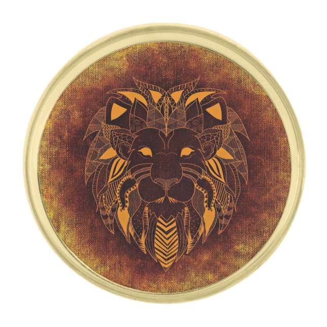 Rustic Lion Head  Gold Finish Lapel Pin (Front)