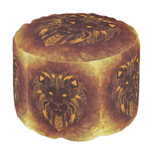 Rustic Lion Head Pouf
