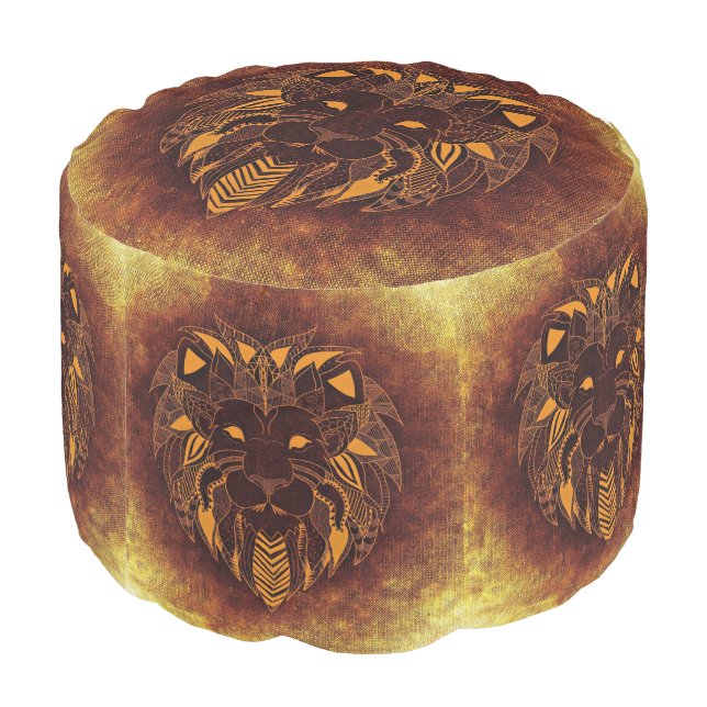 Rustic Lion Head Pouf (Angled Back)