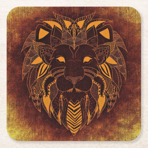 Rustic Lion Head Square Paper Coaster